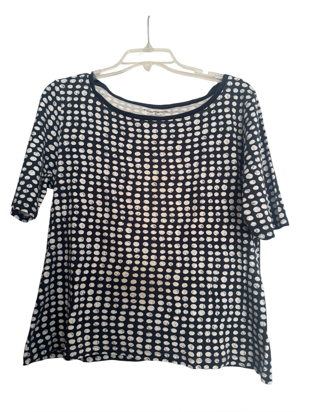 Croft  & Barrow  Blue Short Sleeve Top with White Polka Dots